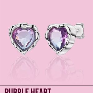 Purple Heart Silver Earrings